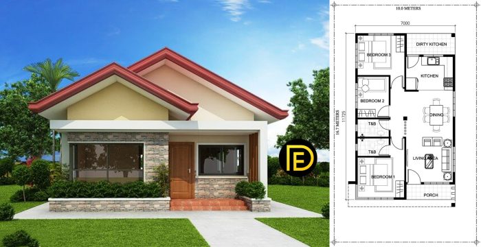 3 bedroom one floor house design plans