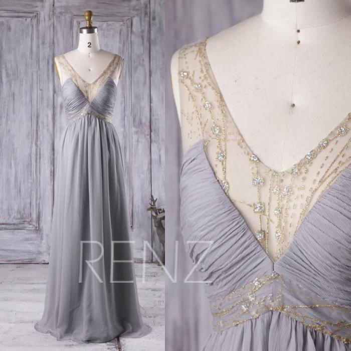 Grey long dress for wedding