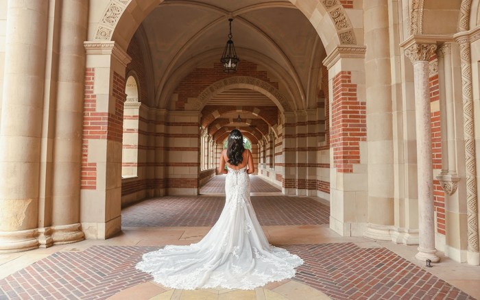 Fit and flare wedding dress with slit