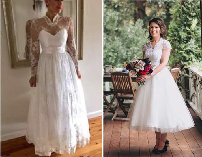 Before and after wedding dress alterations