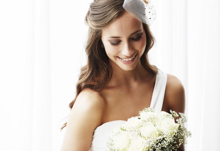 Hairstyle for one shoulder wedding dress