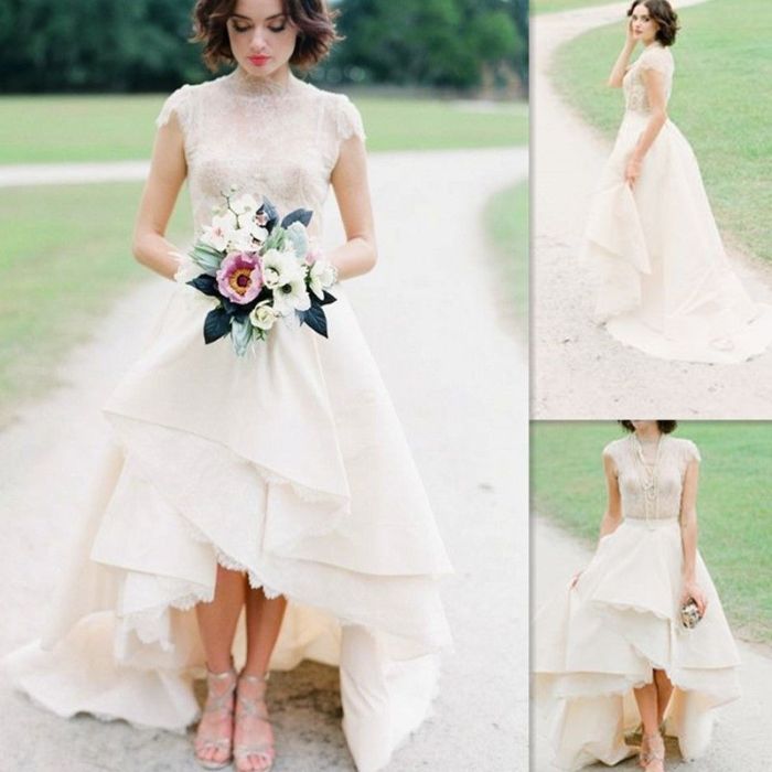 Wedding beading dress knee neck length line fall season spring summer