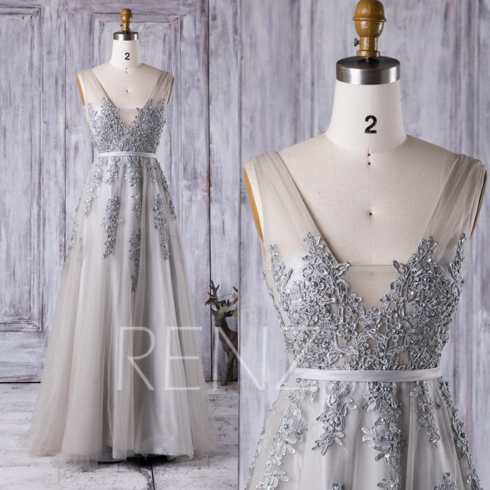 Grey long dress for wedding