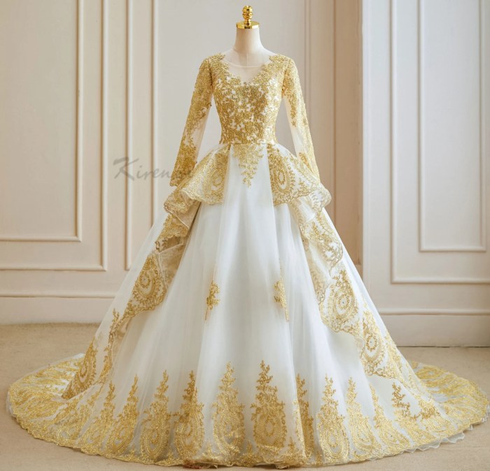 Gold and white wedding dress with sleeves