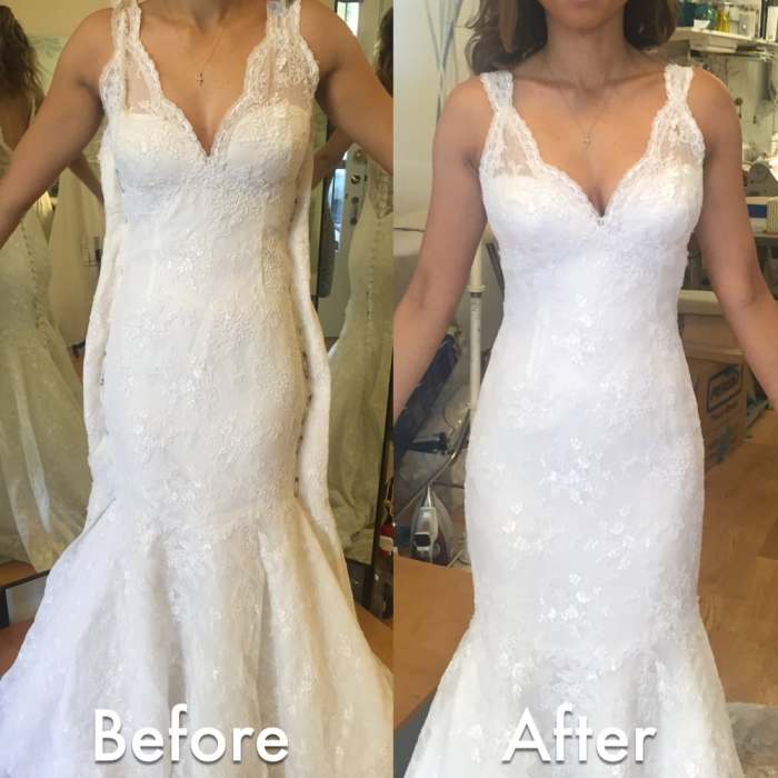 Before and after wedding dress alterations